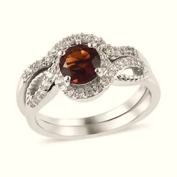 Premium Brazilian Cherry Citrine and White Zircon set of 2 Rings size 8 - Picture 4 of 7